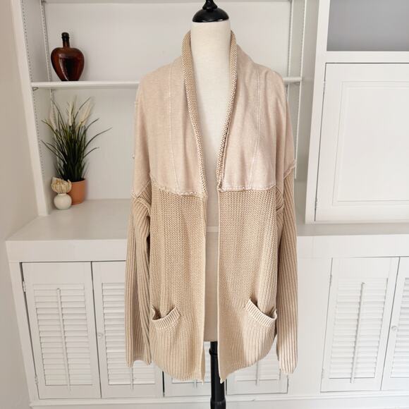 Easel Khaki Mineral Washed Patchwork Knit French Terry Cardigan Sweater Size L - Picture 1 of 7